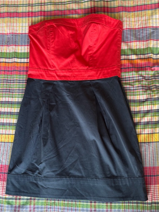 French Connection Dresses & Skirts - French Connection Red and Black Strapless Colorblock Dress